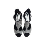Carica immagine nella Galleria, Nina Silver (2308 L) - Sandalo da Donna in Camoscio Nero con Miniborchiette Argento elastici Argento e Tacco a Rocchetto Alluminio Smaltato Nero
