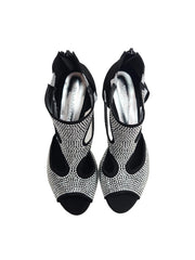 Carica immagine nella Galleria, Nina Silver (2308 L) - Sandalo da Donna in Camoscio Nero con Miniborchiette Argento elastici Argento e Tacco a Rocchetto Alluminio Smaltato Nero