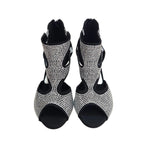 Carica immagine nella Galleria, Nina Silver (2308 L) - Sandalo da Donna in Camoscio Nero con Miniborchiette Argento elastici Argento e Tacco a Rocchetto Alluminio Smaltato Nero
