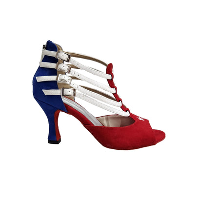 Scarpa da donna Lussuria 779 Cuba in camoscio rosso e blu con stella bandiera cubana e tacco a rocchetto, marca Wish Dance Shop