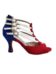 Load image into Gallery viewer, Lussuria (779 CUBA) - Scarpa da Donna in Camoscio Rosso e Blu Pelle Bianca con Stella Bandiera Cubana con Tacco a Rocchetto