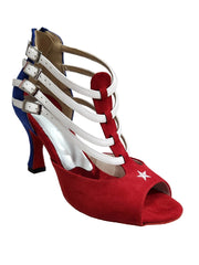 Load image into Gallery viewer, Lussuria (779 CUBA) - Scarpa da Donna in Camoscio Rosso e Blu Pelle Bianca con Stella Bandiera Cubana con Tacco a Rocchetto