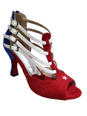 Load image into Gallery viewer, Lussuria (779 CUBA) - Scarpa da Donna in Camoscio Rosso e Blu Pelle Bianca con Stella Bandiera Cubana con Tacco a Rocchetto