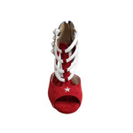 Carica immagine nella Galleria, Scarpa da donna Lussuria 779 Cuba in camoscio rosso e blu con stella bandiera cubana e tacco a rocchetto, Wish Dance Shop
