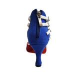 Carica immagine nella Galleria, Scarpa da donna Lussuria (779 CUBA) in camoscio rosso e blu con stella bandiera cubana, tacco a rocchetto, pelle bianca.
