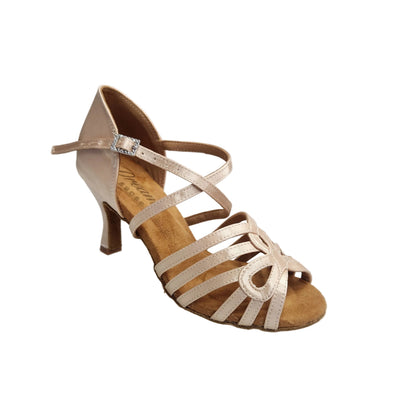 ROSY Dreams Champagne SS (L2576SS) - Zapato de baile de mujer de raso oro flash champán con tira cruzada al empeine y tacón bajo