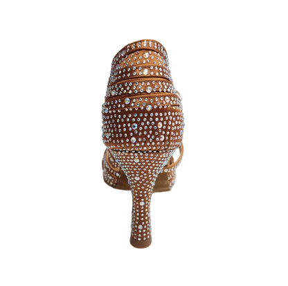 Onda QC Dreams Maxplus CE (BI-Flex) - Scarpa Da Donna in Raso Bronzo con Strass Boreali Cinturino incrociato su collopiede e Fondo Extraflex Competition Tacco a Rocchetto