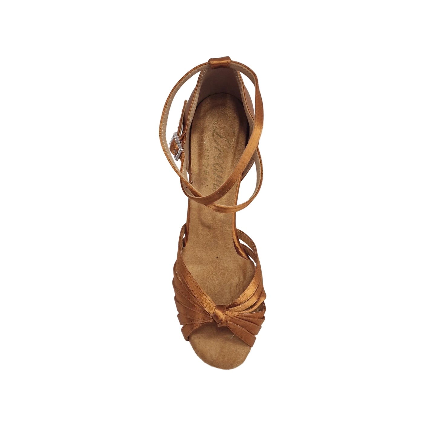 Patrizia QB (ST2026/7) - Scarpa Basica da Donna con Nodino in Raso Bronzo Tan con 7 fascette e Cinturino doppio sulla caviglia con Tacco a Rocchetto Basso
