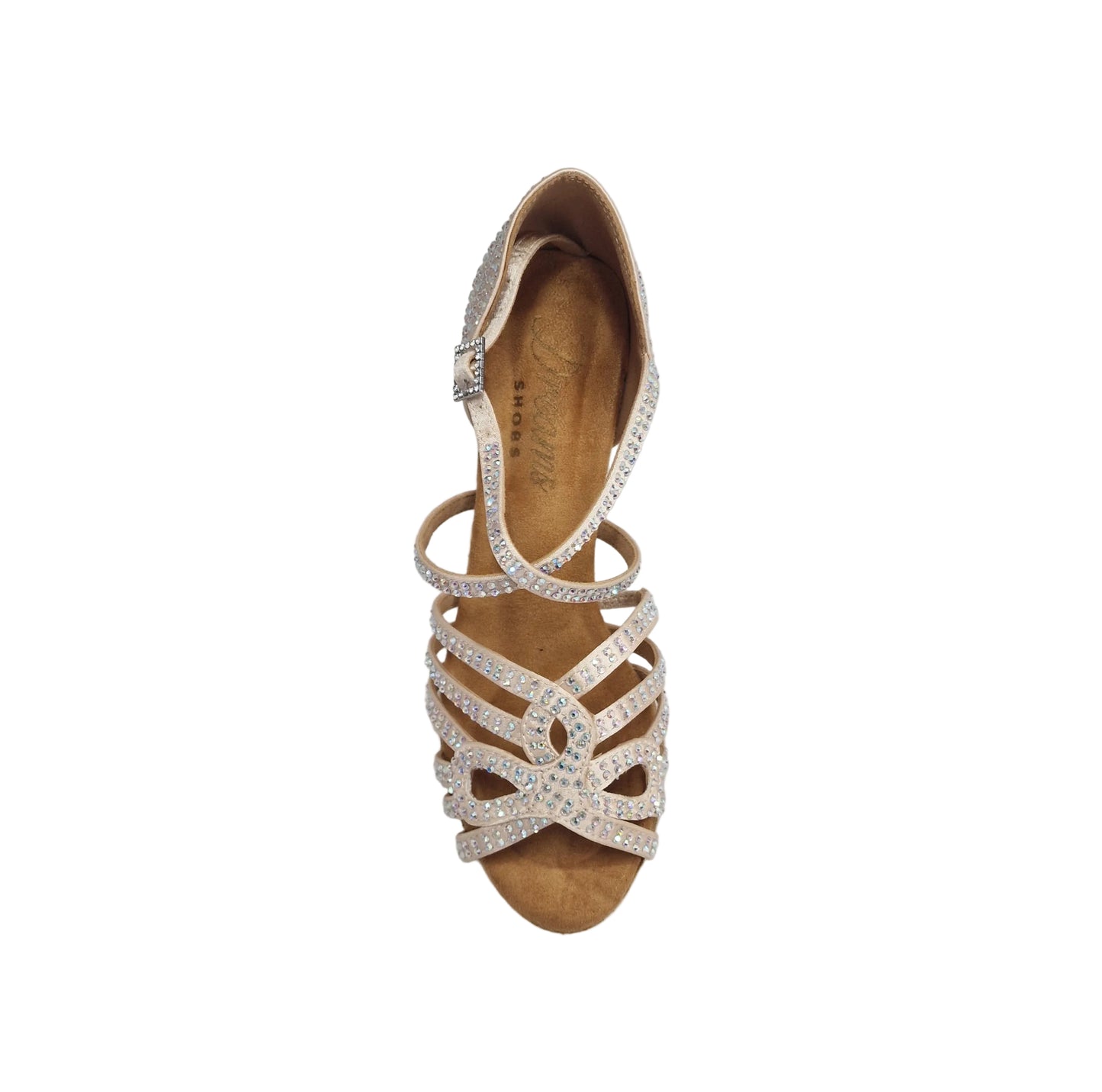 NORA Dreams Gold (L2576S) - Scarpa da Ballo da Donna in Raso Oro Flash cinturino incrociato al Collopiede con Strass Boreali Tacco a Rocchetto Basso
