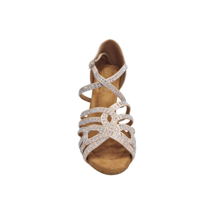 NORA Dreams Gold (L2576S) - Scarpa da Ballo da Donna in Raso Oro Flash cinturino incrociato al Collopiede con Strass Boreali Tacco a Rocchetto Basso