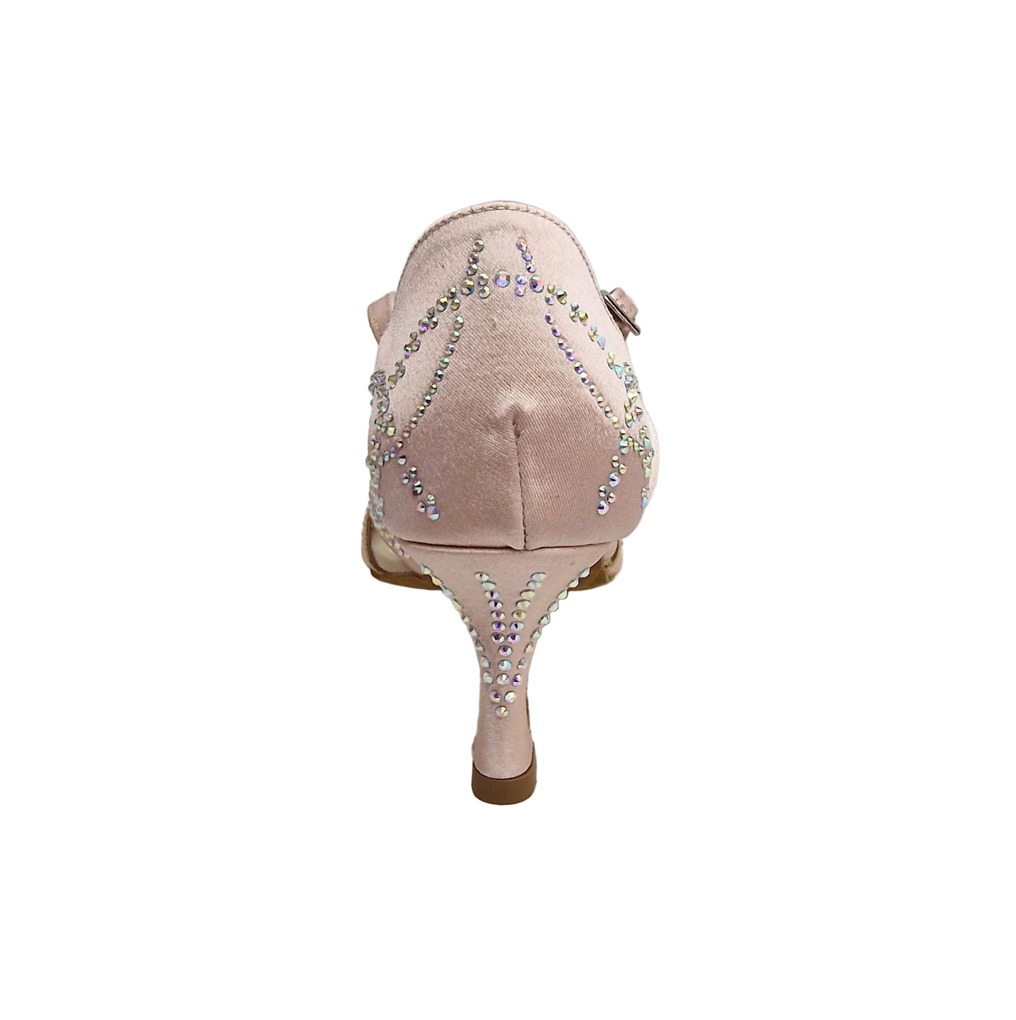 CAROLIN QC (Marea L14) - Scarpa Da Donna in Raso Seta Cipria Rosé Con Swarovski Boreali e Tacco a Rocchetto Slim/Latino Basso