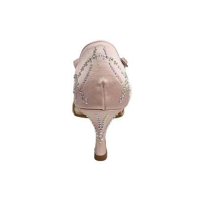 CAROLIN QC (Marea L14) - Scarpa Da Donna in Raso Seta Cipria Rosé Con Swarovski Boreali e Tacco a Rocchetto Slim/Latino Basso