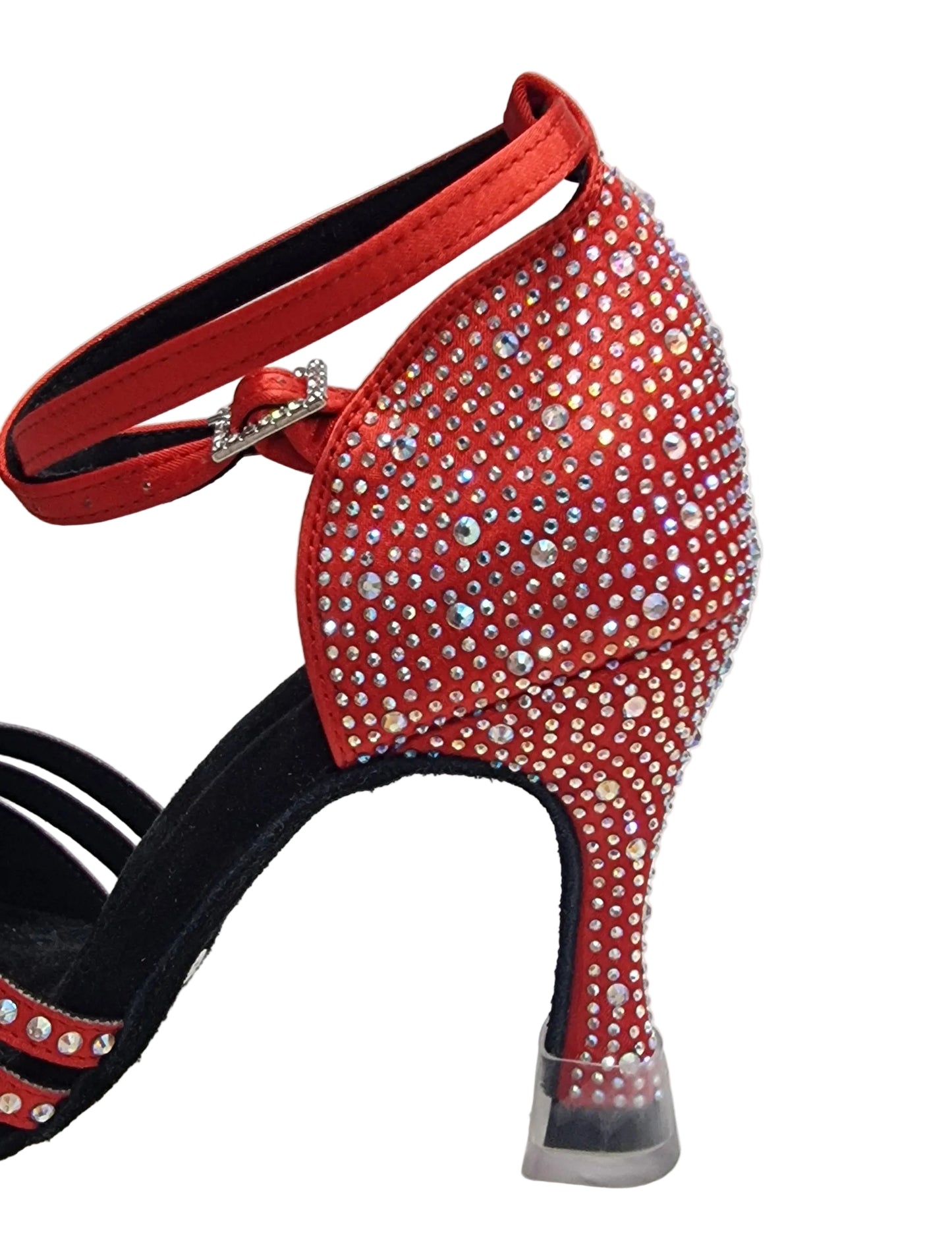 LULY Dreams Red ( L3/L640 ) - Women's Red Satin Dance Shoe with Rhinestone Boreali Criss-Cross Ankle Strap and Spool Heel