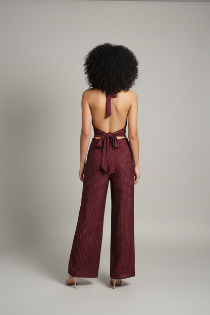 SIMONA JUMPSUIT - TUTA TESSUTO BIELASTICO CON APPILCAZIONE DI BORCHIETTE EFFETTO STRASS