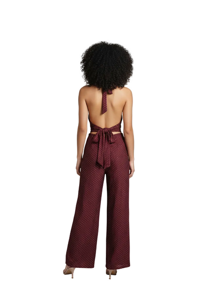 SIMONA JUMPSUIT - TUTA TESSUTO BIELASTICO CON APPILCAZIONE DI BORCHIETTE EFFETTO STRASS
