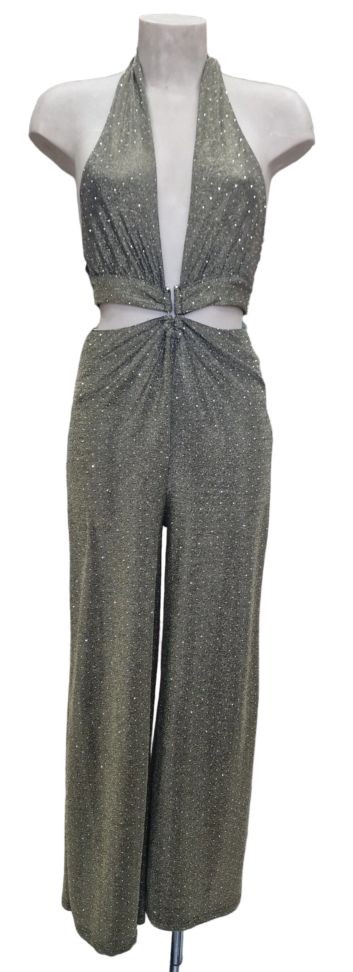 SIMONA JUMPSUIT - TUTA TESSUTO BIELASTICO CON APPILCAZIONE DI BORCHIETTE EFFETTO STRASS
