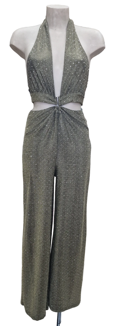 SIMONA JUMPSUIT - TUTA TESSUTO BIELASTICO CON APPILCAZIONE DI BORCHIETTE EFFETTO STRASS