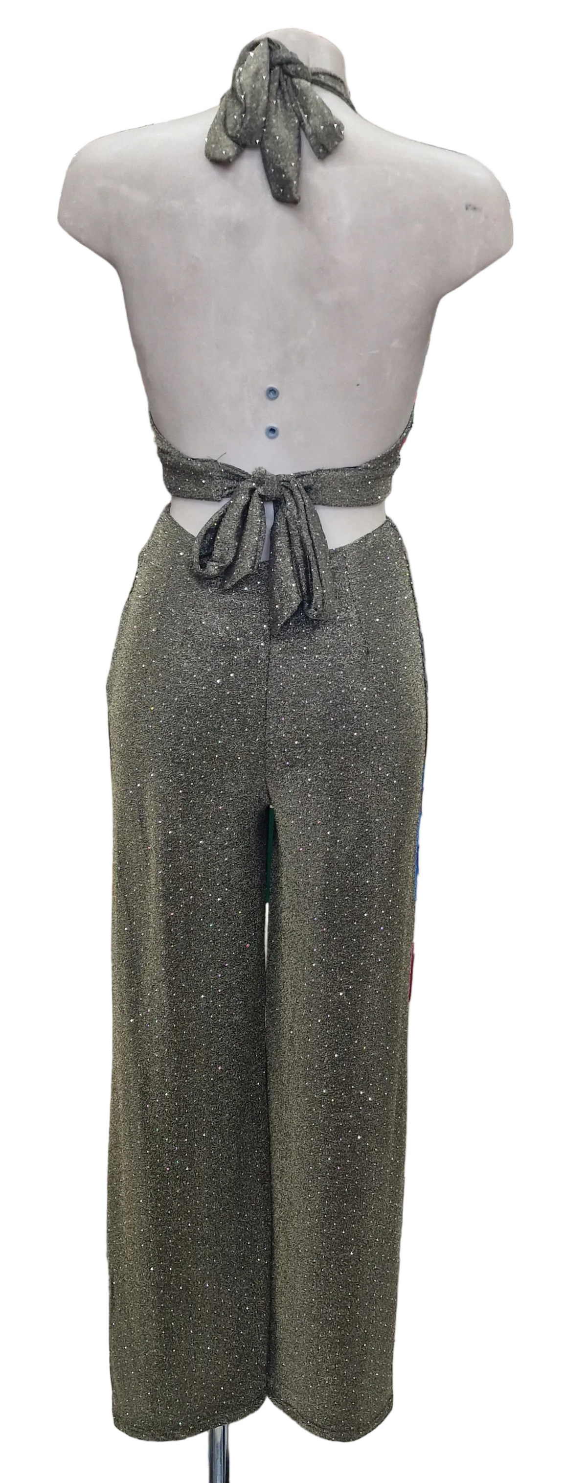 SIMONA JUMPSUIT - TUTA TESSUTO BIELASTICO CON APPILCAZIONE DI BORCHIETTE EFFETTO STRASS