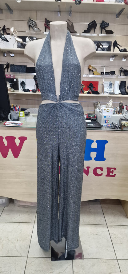 SIMONA JUMPSUIT - TUTA TESSUTO BIELASTICO CON APPILCAZIONE DI BORCHIETTE EFFETTO STRASS