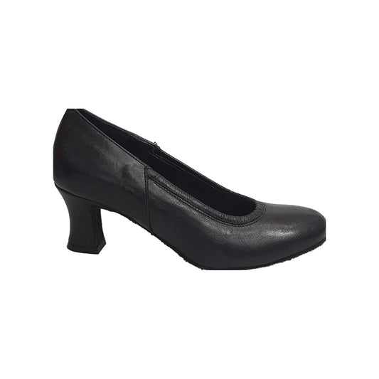 Scarpa décolleté da donna Outlet in pelle nera con dettaglio arricciato, modello 207V, vista frontale.