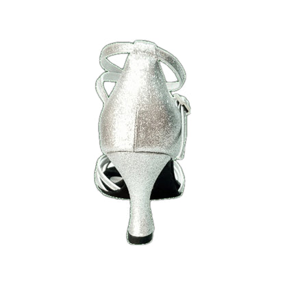 Scarpa da ballo Wishdance Pepa 210/6L con nodino in glitter argento e 6 fascette, adatta a danzatrici femminili.