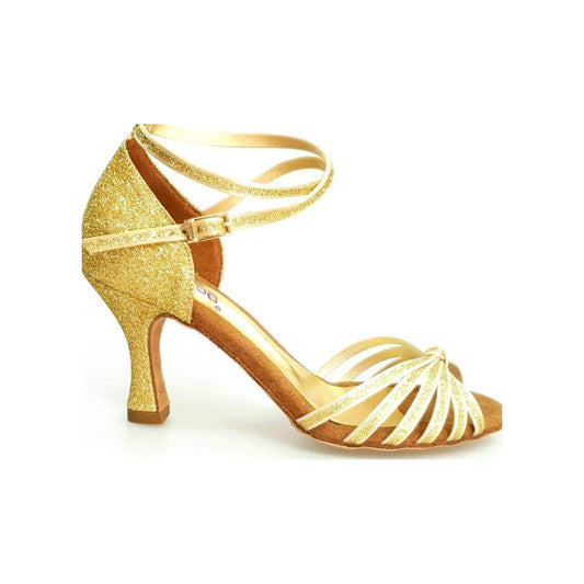 Scarpa da ballo Wishdance Pepa 210/6 in glitter oro con fascette, calzatura elegante per danza donna