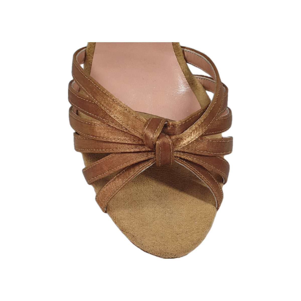 Scarpa con nodino in raso bronzo, modello 28QB V, di marca Outlet, con dettagli eleganti e finitura lucida.