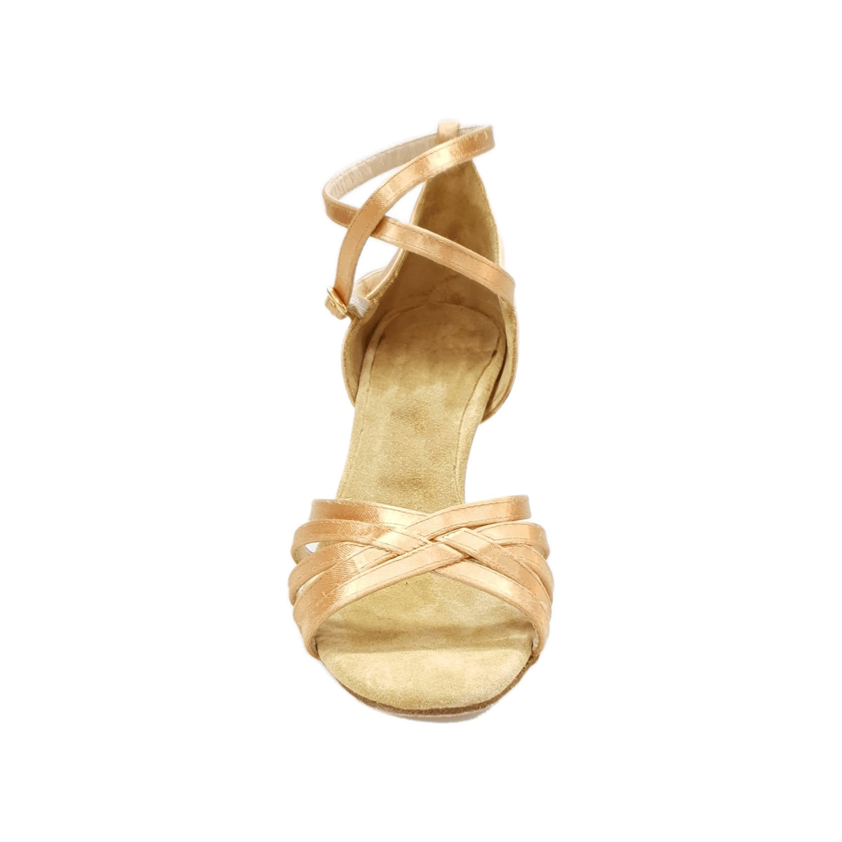 Scarpa in raso carne Outlet con fascette e tacco a rocchetto, elegante e semplice, ideale per occasioni speciali.