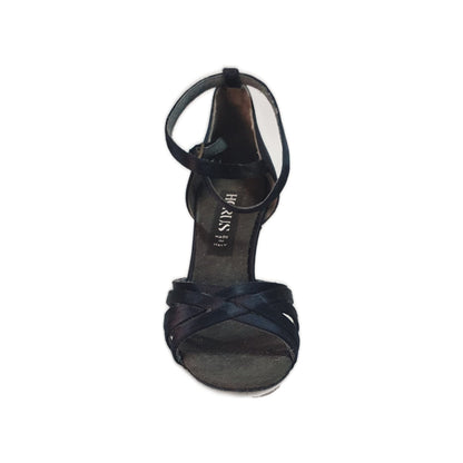 Scarpa Outlet 314H Raso Nero senza rete con strisce e tacco a Rocchettino, dettagli eleganti e stile sofisticato
