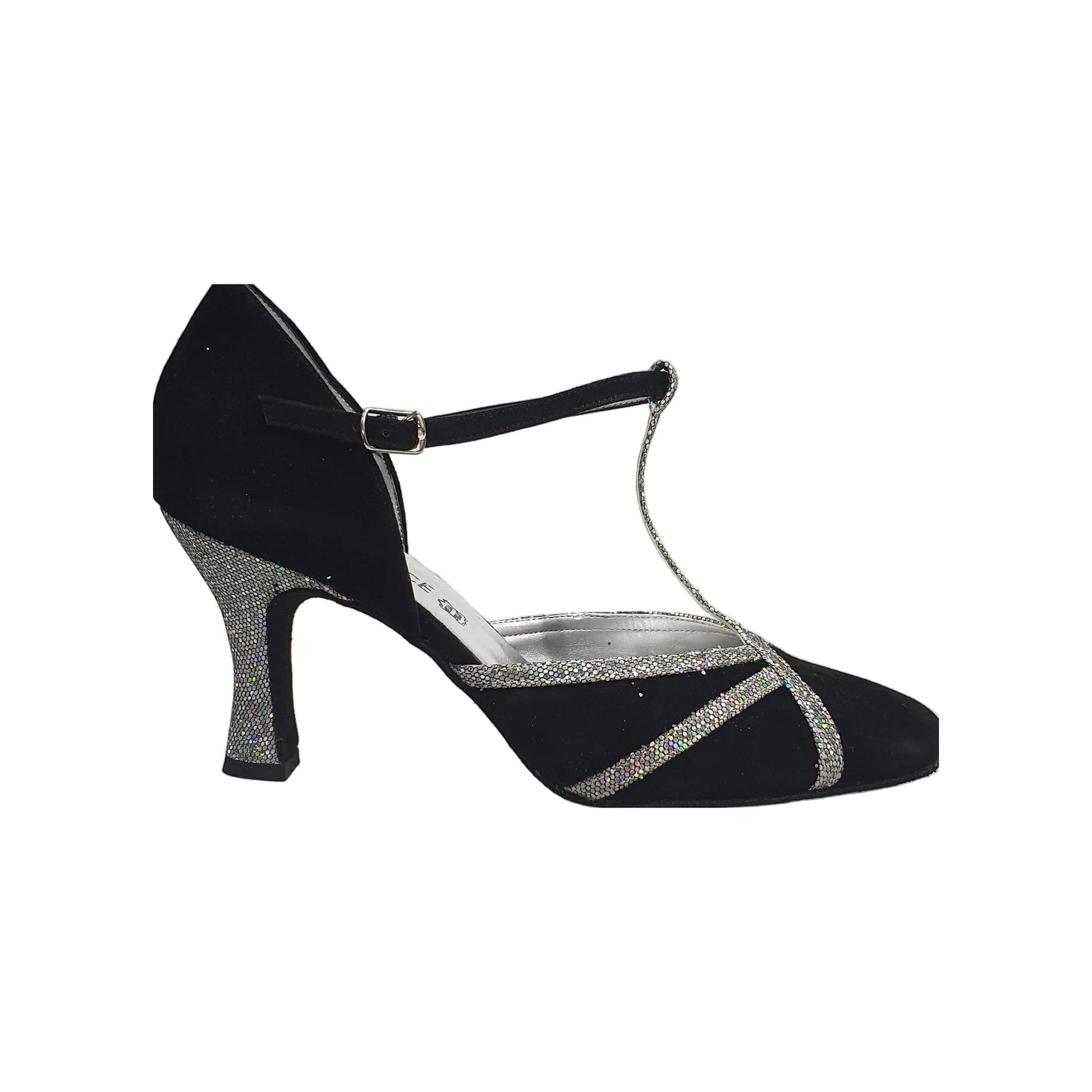 Scarpa semi chiusa in camoscio nero Boreale Silver con dettagli eleganti, ideale per look sofisticati e comfort.