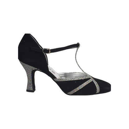 Scarpa semi chiusa in camoscio nero Boreale Silver con dettagli eleganti, ideale per look sofisticati e comfort.