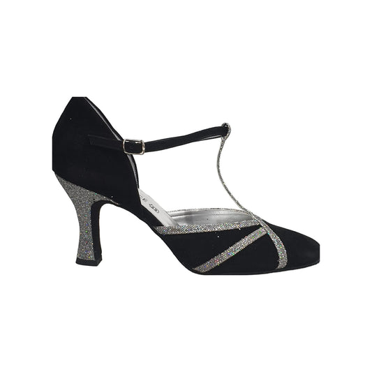 Scarpa semi chiusa in camoscio nero Boreale Silver con dettagli eleganti, ideale per look sofisticati e comfort.