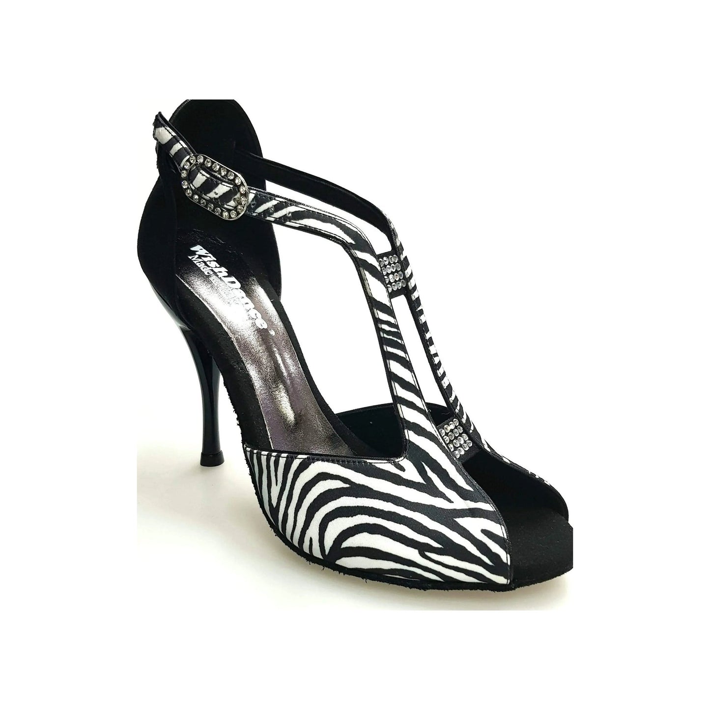 Sandalo donna Wish Dance Shop ELIDE (401) in raso seta zebrato con tallone in camoscio nero, elegante e comodo.