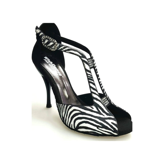 Sandalo donna Wish Dance Shop ELIDE (401) in raso seta zebrato con tallone in camoscio nero, elegante e comodo.