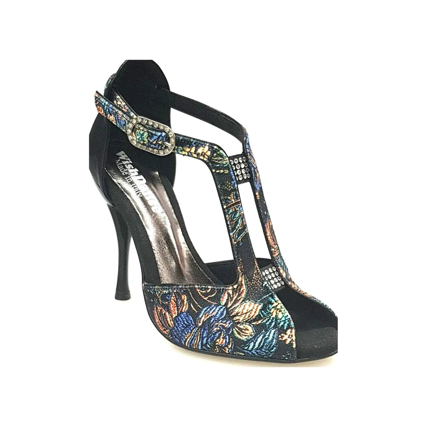 Sandalo da donna Fascino (401) in velluto nero con dettaglio lurex e tallone in lurex nero, scarpa elegante Wish Dance Shop