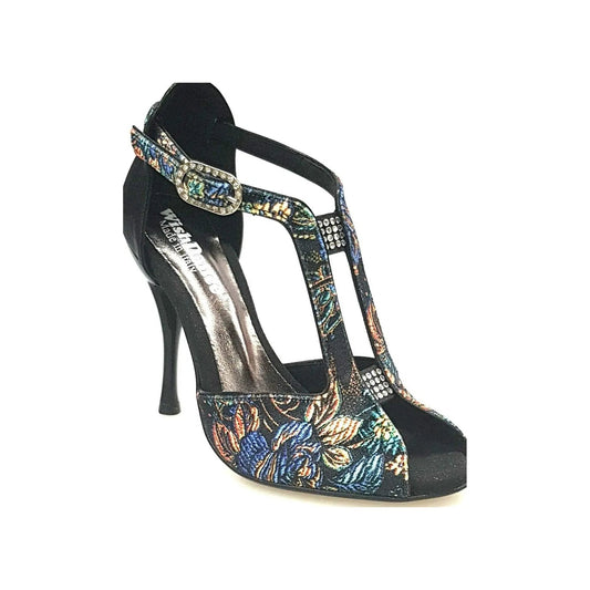 Sandalo da donna Fascino (401) in velluto nero con dettaglio lurex e tallone in lurex nero, scarpa elegante Wish Dance Shop