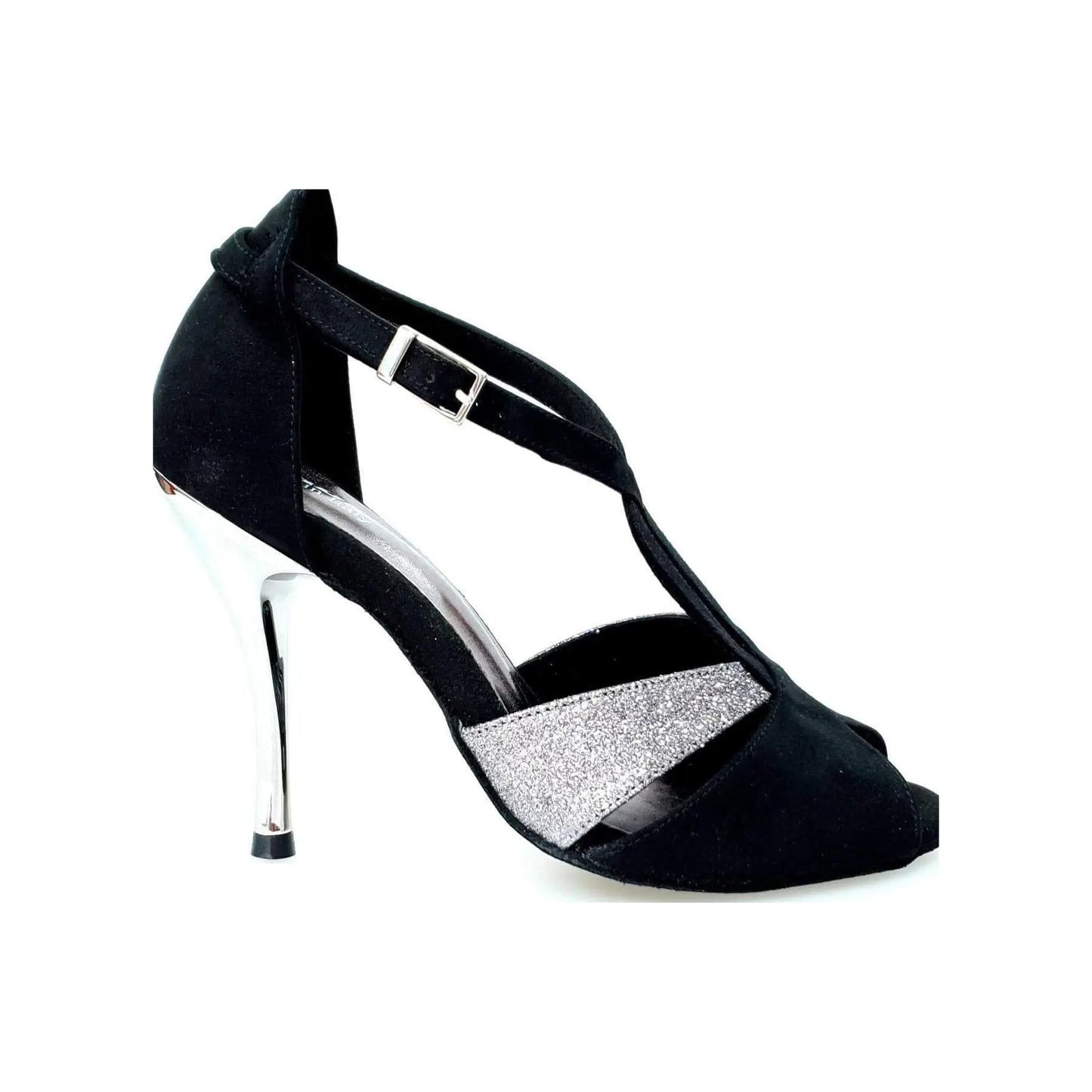 Scarpa da donna Anastasia (403) in camoscio nero e glitter carbon, con suola elegante e design raffinato.