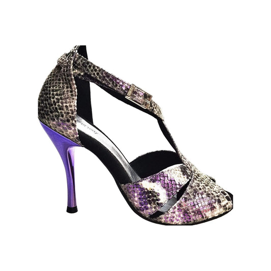 Scarpa da donna Anastasia (403) in materiale speciale hologram Python, con suola piatta e design elegante.