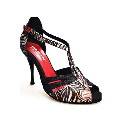 Scarpa donna Artemide 404 in giungla rossa glitter nero, elegante calzatura Wish Dance Shop con dettagli brillanti.