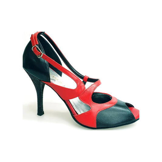 Scarpa da Donna in Pelle Nera e Pelle Rossa Malena 4400 Wish Dance, vista laterale