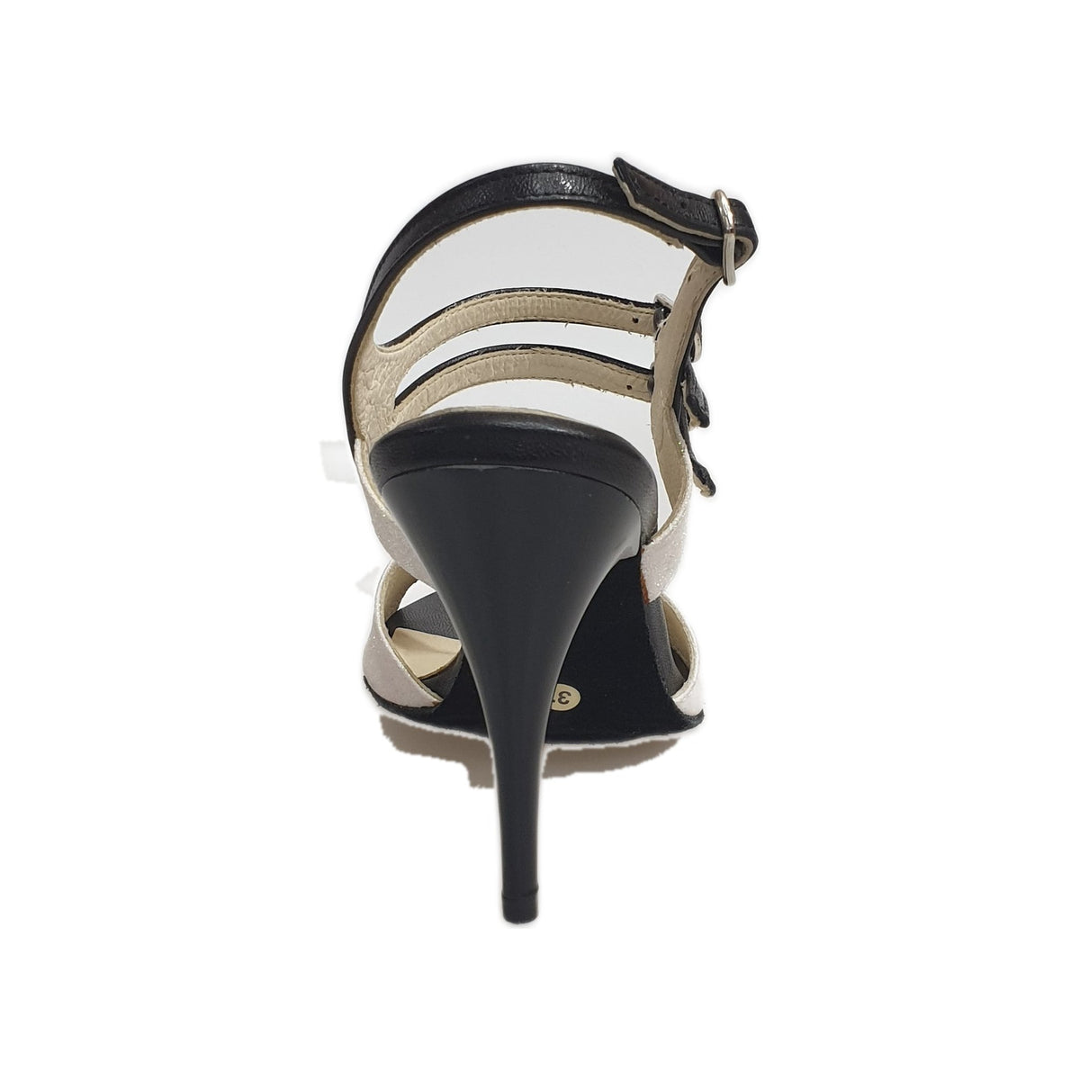 Sandalo da donna Outlet con tallone aperto, modello 444, con cinturino in pelle e suola in gomma, vista frontale.