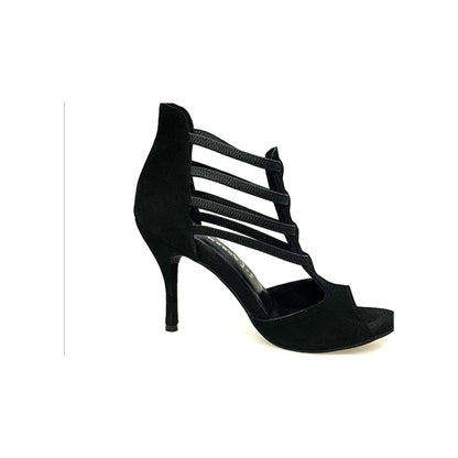 Sandalo donna Lilith (460) in camoscio nero di Wish Dance Shop con tacco a spillo, vista laterale e dettagli eleganti