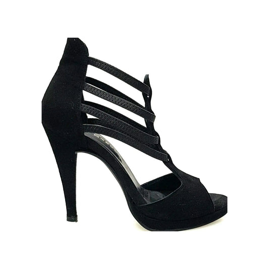 Sandalo donna Lilith Wish Dance Shop in camoscio nero con plateau, dettaglio elegante e comodo, vista frontale.