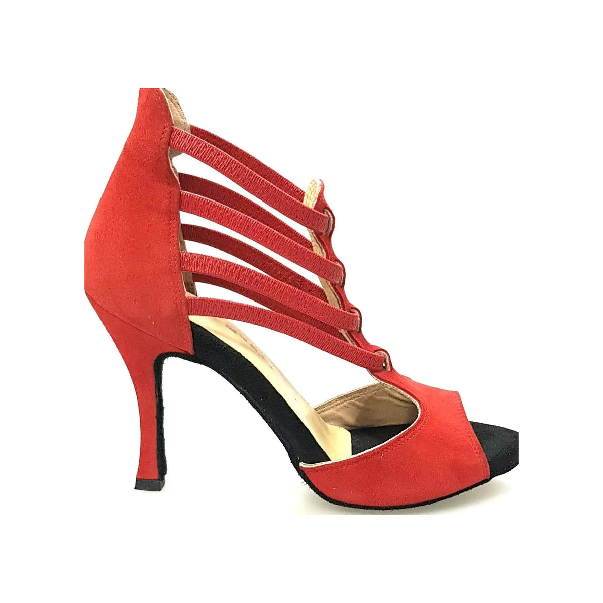 Sandalo da donna Lilith (460) in camoscio rosso con tacco a rocchetto, scarpa Wish Dance Shop.