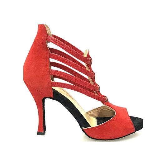 Sandalo da donna Lilith (460) in camoscio rosso con tacco a rocchetto, scarpa Wish Dance Shop.