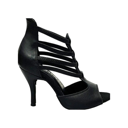 Sandalo da donna Lilith (460) in pelle nera con tacco a spillo, scarpa elegante Wish Dance Shop, vista frontale.