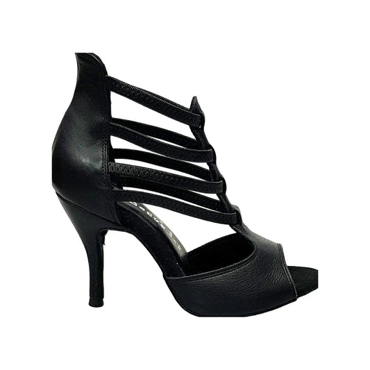 Sandalo da donna Lilith (460) in pelle nera con tacco a spillo, scarpa elegante Wish Dance Shop, vista frontale.