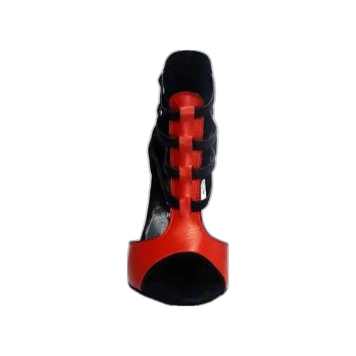 Sandalo donna Lilith (460) in pelle rossa con tacco e dettaglio nero, scarpa elegante con tallone in nero.