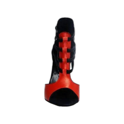Sandalo donna Lilith (460) in pelle rossa con tacco e dettaglio nero, scarpa elegante con tallone in nero.
