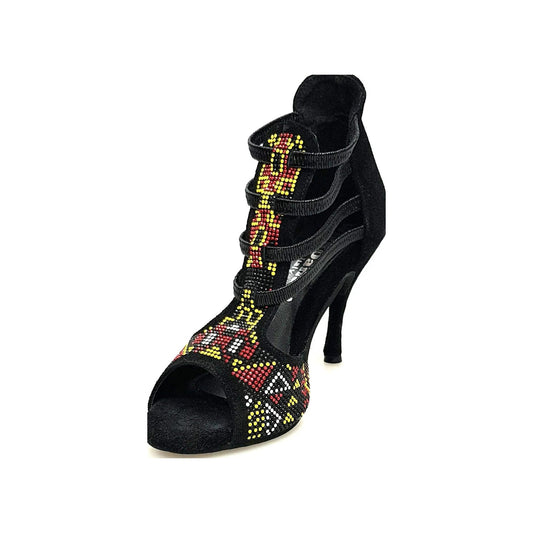 Sandalo da Donna in Camoscio Nero elastici Neri Sara Yellow Wish Dance, vista laterale